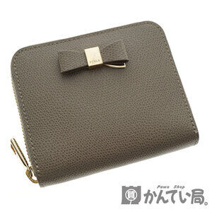 FURLA Zip Around Wallet Compact Gray Ribbon